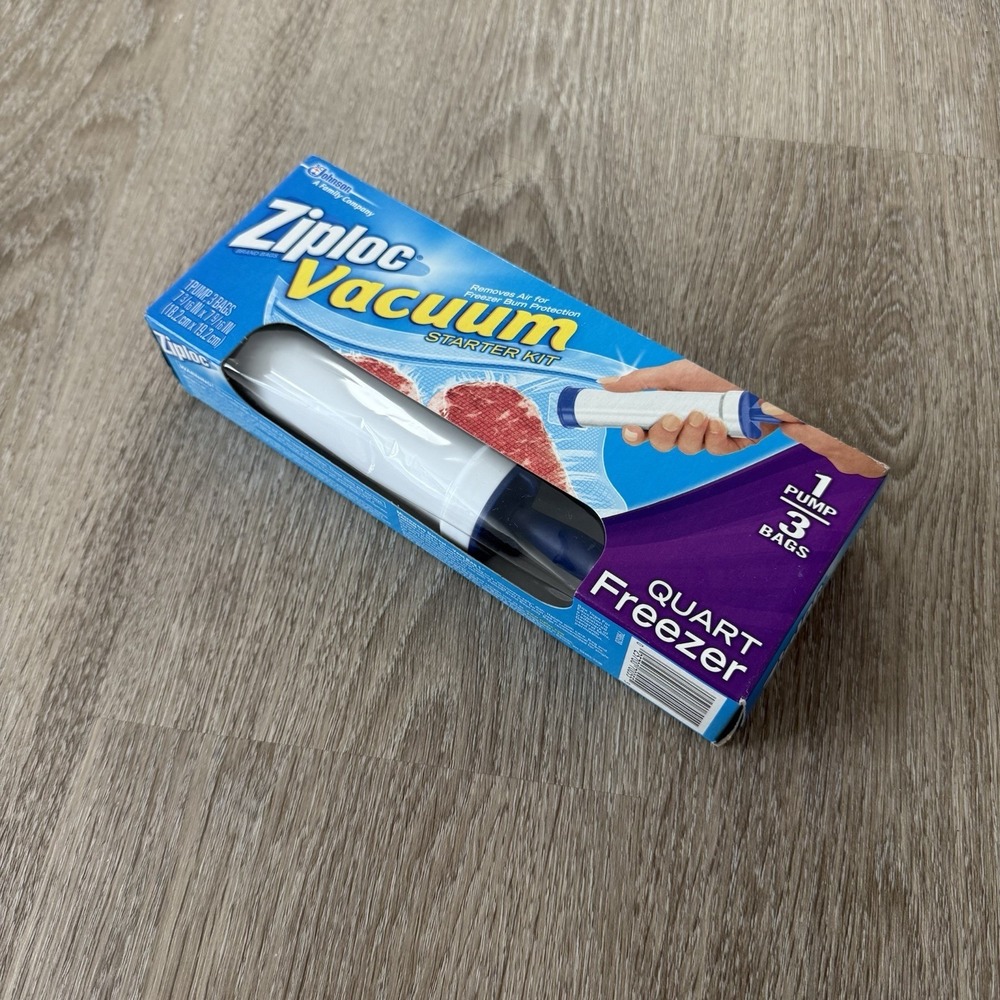 NEW Ziploc‎ Vacuum Starter Kit Hand Pump w/ 3 Quart Freezer Bags DISCONTINUED